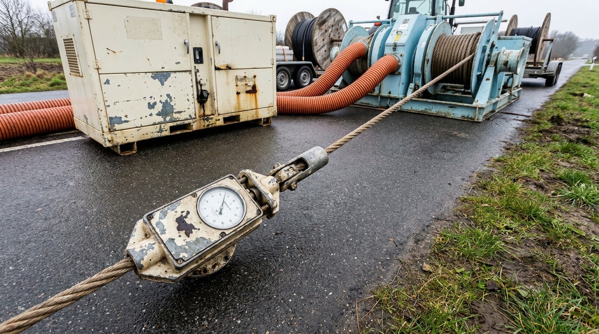 измерение усилия на тросе при протяжке